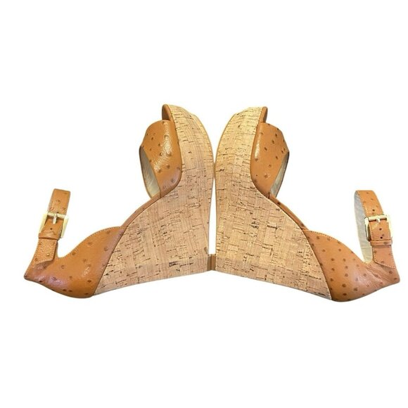 Michael By Michael Kors Ariana Wedge Platform Sandals Brown Size 9.5M Ostrich - Picture 5 of 11
